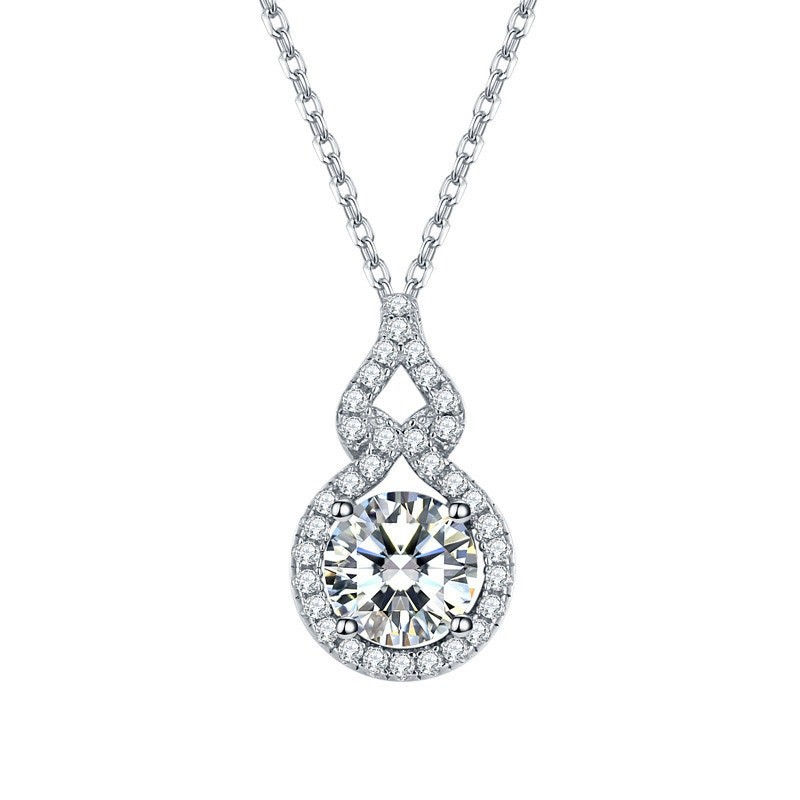 Thumbnail: 2 carat (8mm) Moissanite gourd pendant classic fourprong round necklace clavicle