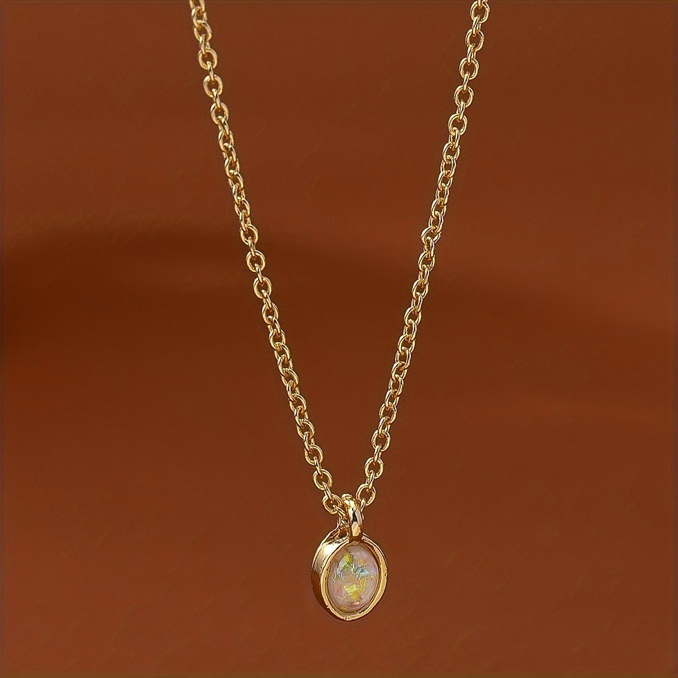 Thumbnail: Elegant Geometric Necklace - 18K Gold Plated with Rs Opal Pendant- ready to gift