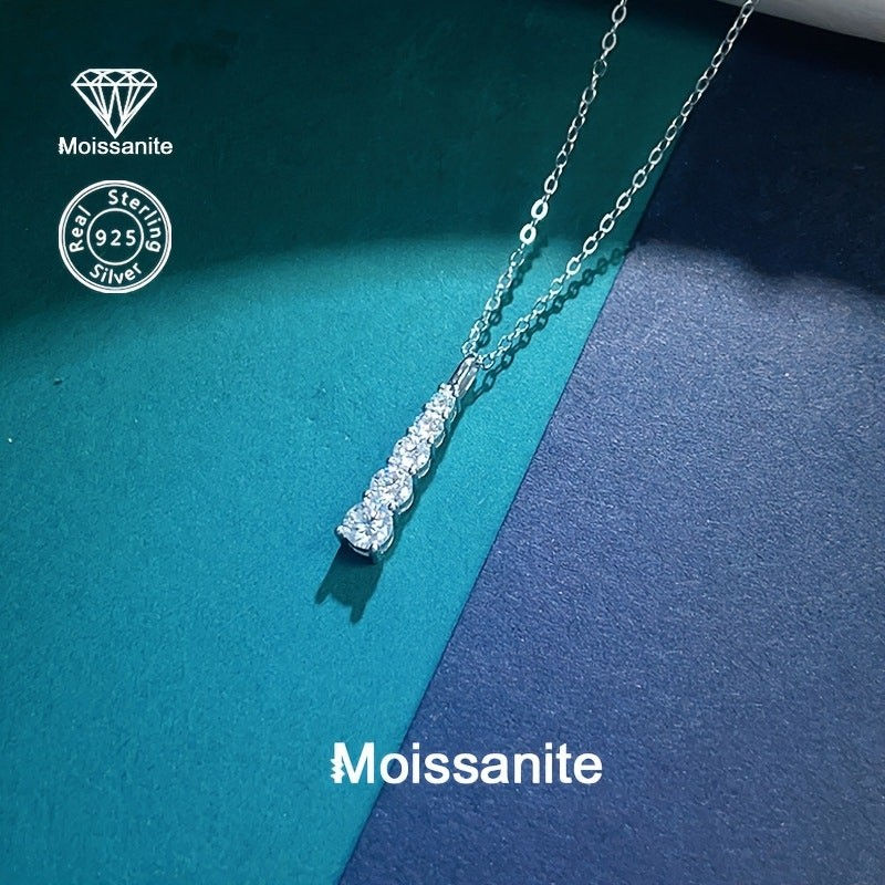 Thumbnail: 5 stone drop 925 Sterling Silver Moissanite Pendant Necklace - gift boxed