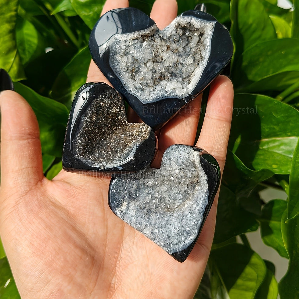 Thumbnail: AAA+Grade Rare Sparkling Black Agate Druzy Crystal Heart-Shaped Carving