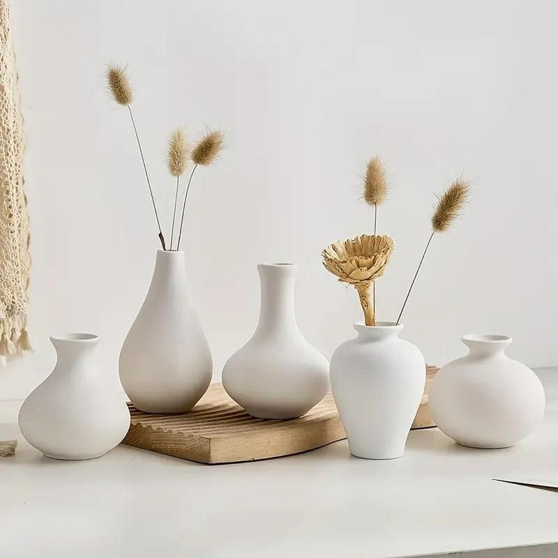 Thumbnail: 5-Piece Ceramic Bohemian Vase Set (White), Modern Minimalist Artistic-Shaped