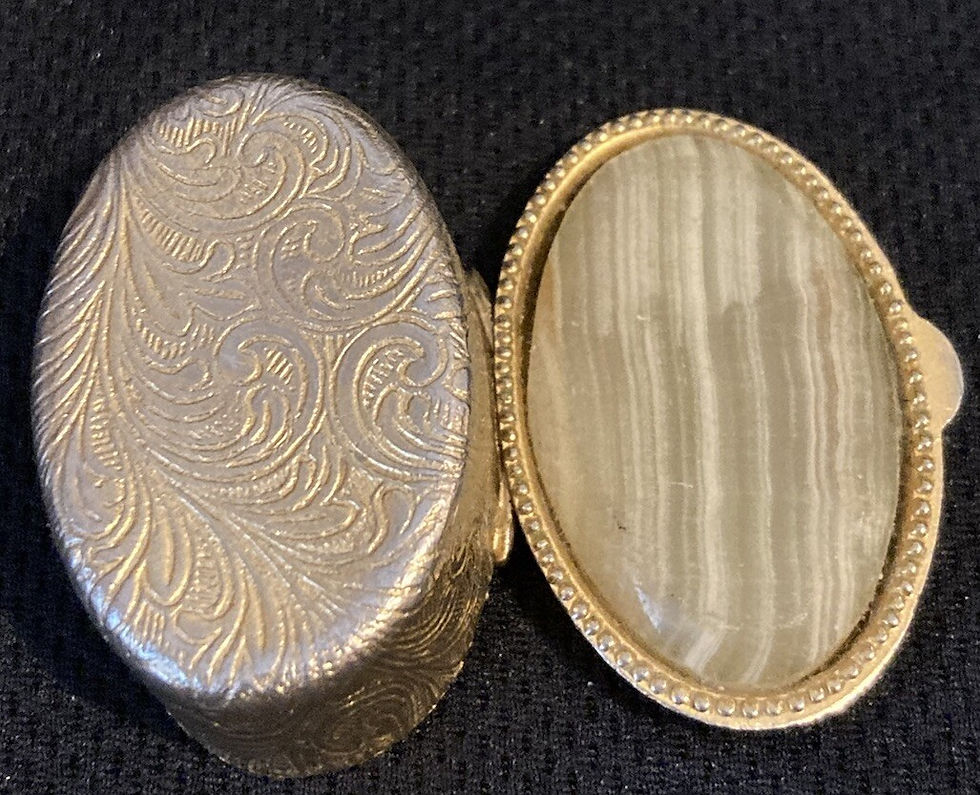 Thumbnail: Green Alabaster Marble Gilt Pill Box - lovely detail - vintage