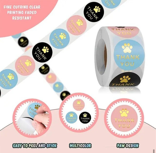 Thumbnail: Thank You Animal Dog Paw Print Stickers for Gift Box Envelopes Seal Labels