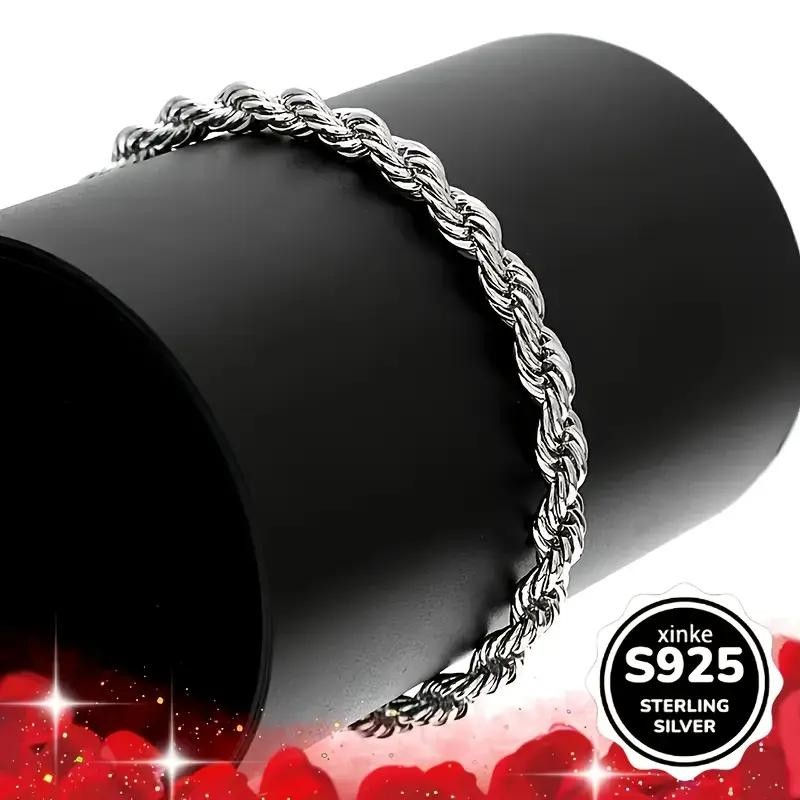 Thumbnail: S925 Silver Twisted Rope Chain Necklace And Bracelet Set in jewellery box