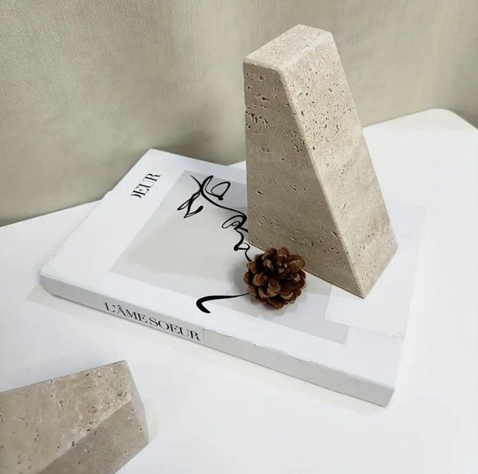 Thumbnail: Pair of Travertine Bookends Natural Marble Triangular Modern