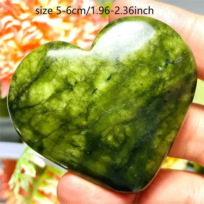 Serpentine Natural Stone Crystal Heart Shape, 4.98-5.99cm Green Jasper