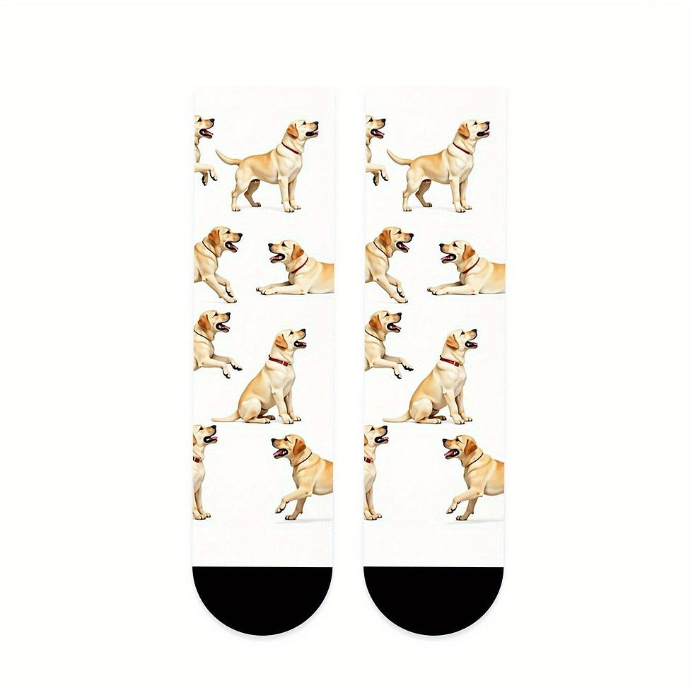 Thumbnail: Playful Labrador Retriever Mid-Calf Socks - White with Black Tips, Fun Cartoon