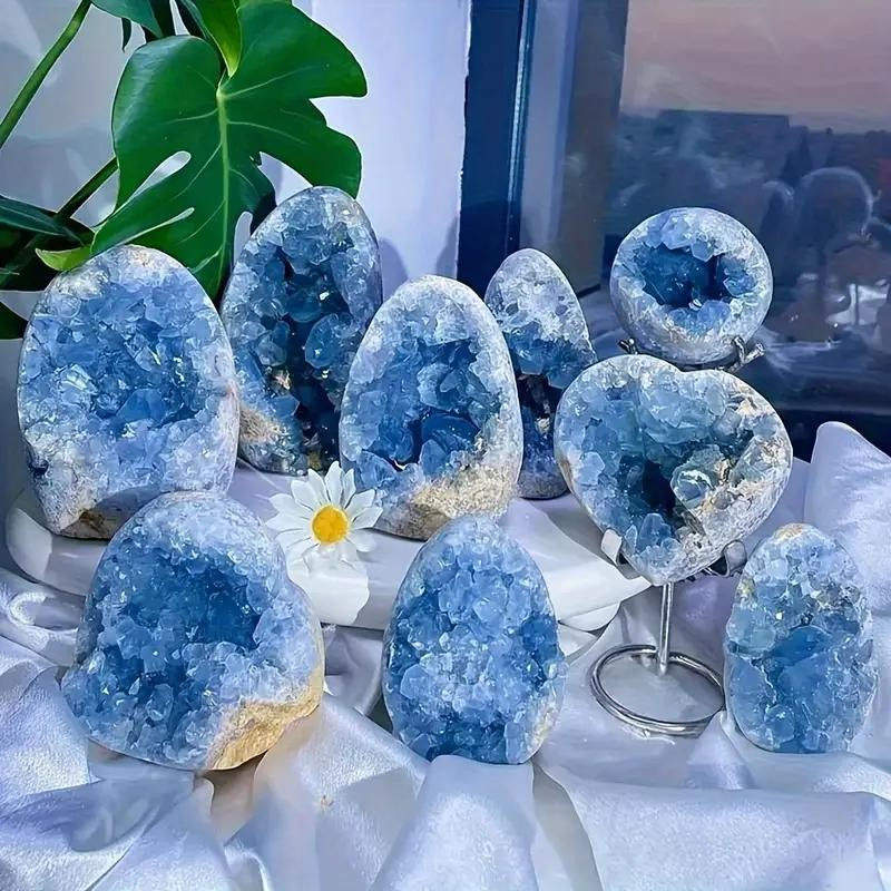 Thumbnail: Large Sky Blue Crystal Celestite Cluster in Limestone - statement specimen