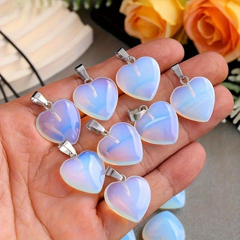Thumbnail: Heart-Shaped Opal Pendant (leather cord)  - in a jewellery pouch ready to gift