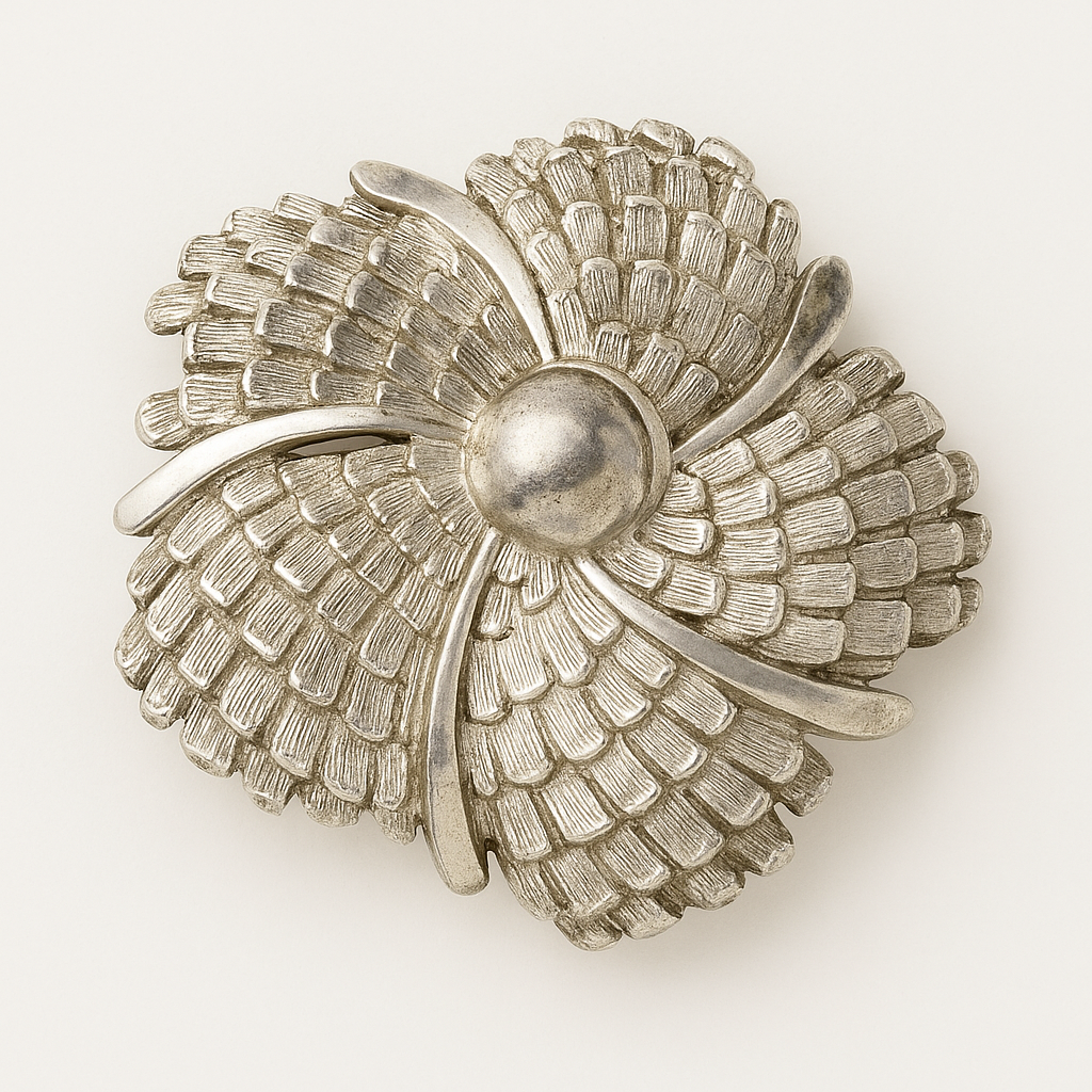 Vintage Silver Tone Abstract Floral Scarf Clip Dress Clip