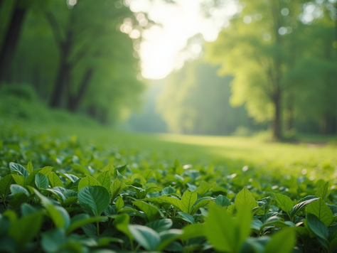 a forest with a lush green floor