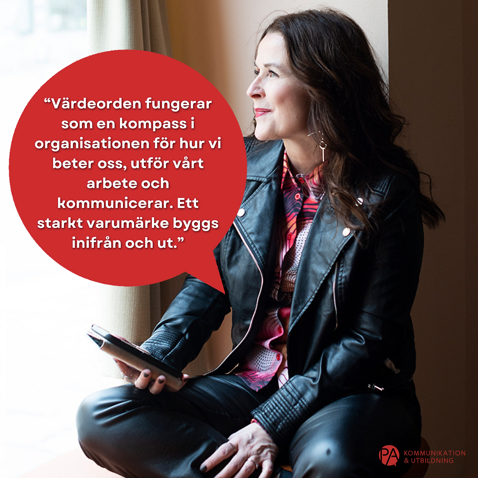 Värdeord fungerar som en kompass i organisationen för hur vi beter oss, utför vårt arbete och kommunicerar. De bygger ett starkt varumärke inifrån och ut. 