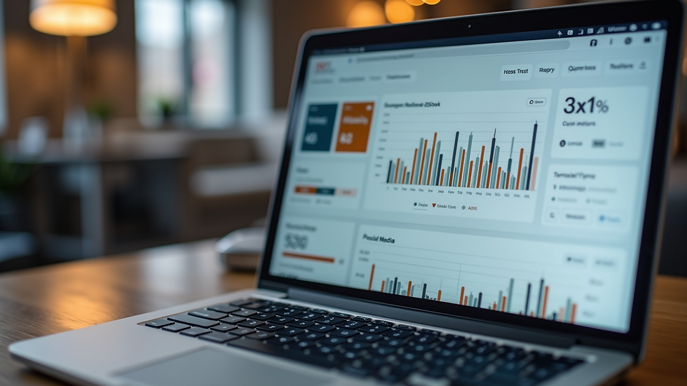 Close-up view of a laptop screen showing social media analytics dashboard