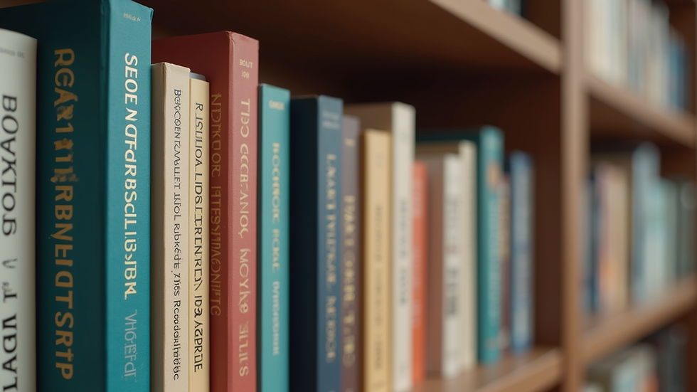 Close-up view of a bookshelf with digital marketing books