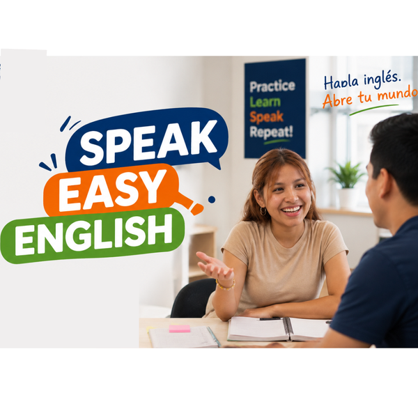 Hay una persona practicando inglés con su maestro. 