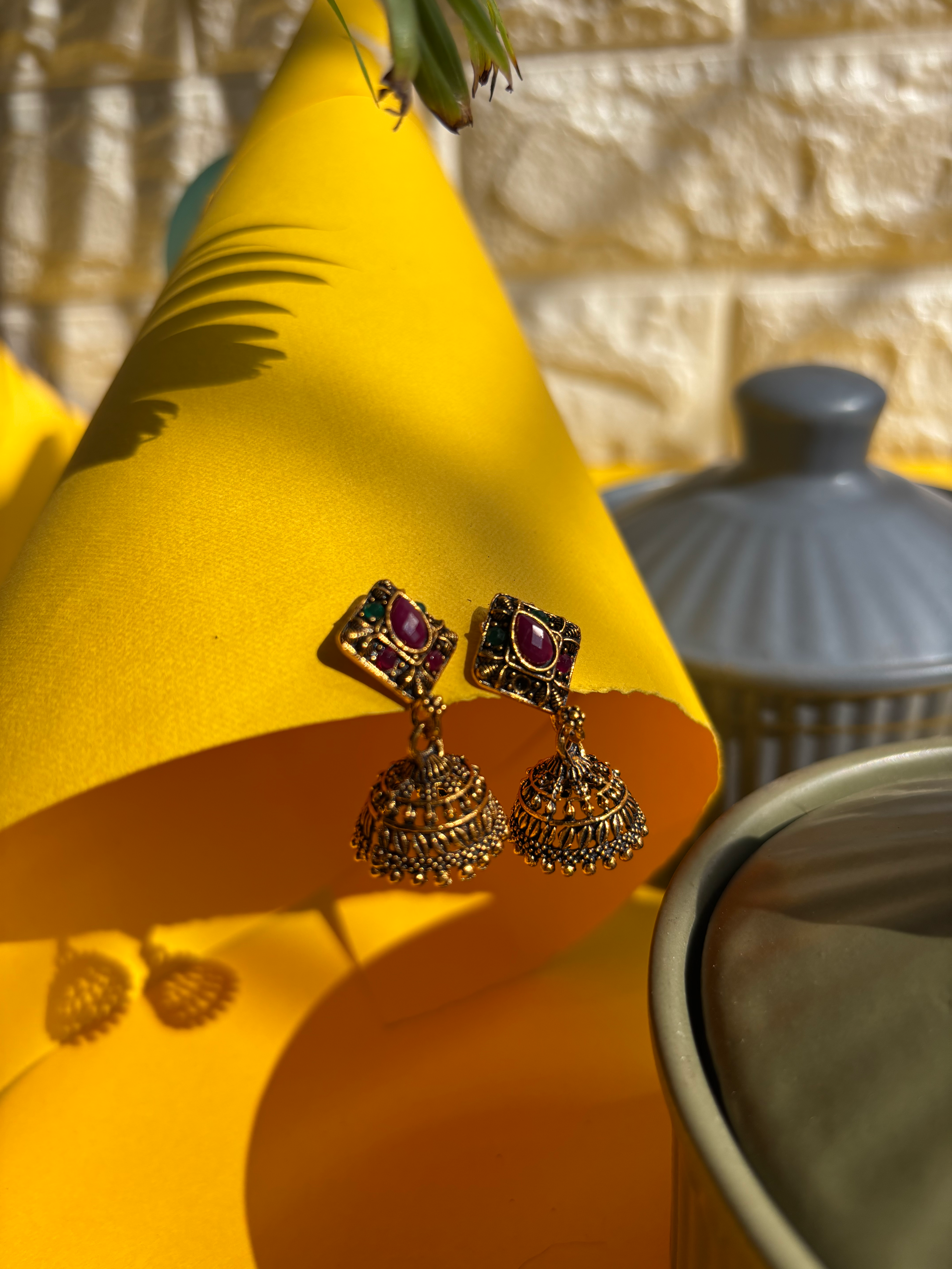 Gold Rhombus Knob Jhumkis