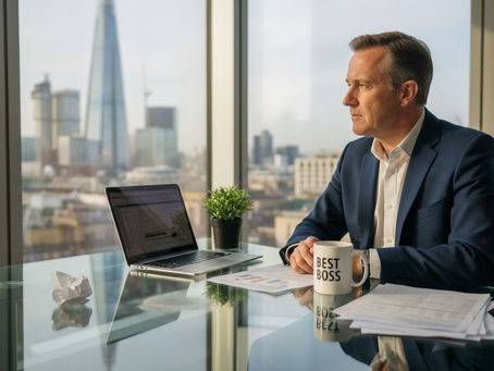 Company director filing accounts at desk