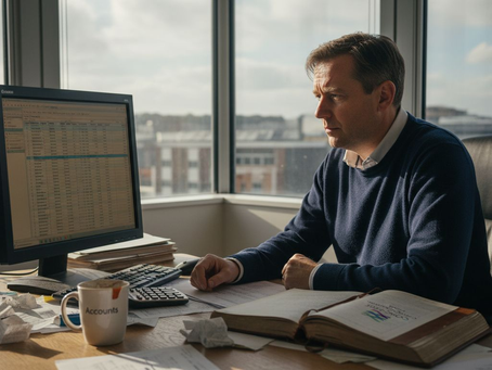UK SME owner working on bookkeeping reconciliation