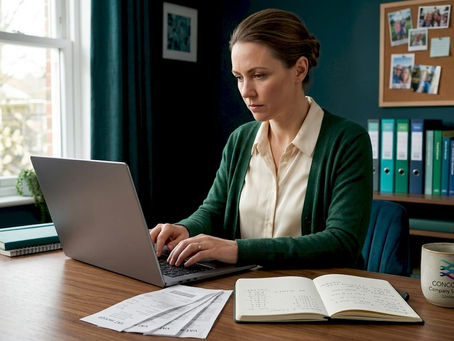Woman entering VAT return at home office desk