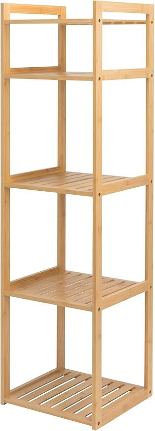 Étagère Bambou 5 Niveaux, 120 x 34 x 32 cm, Rangement Salle de Bain et Cuisine