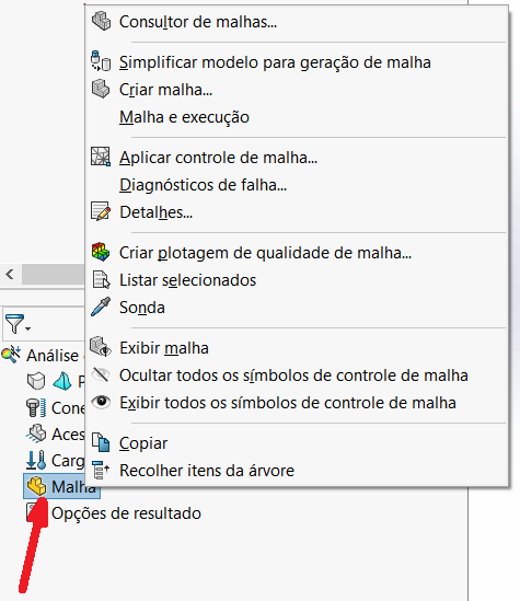 Criação de malha SOLIDWORKS