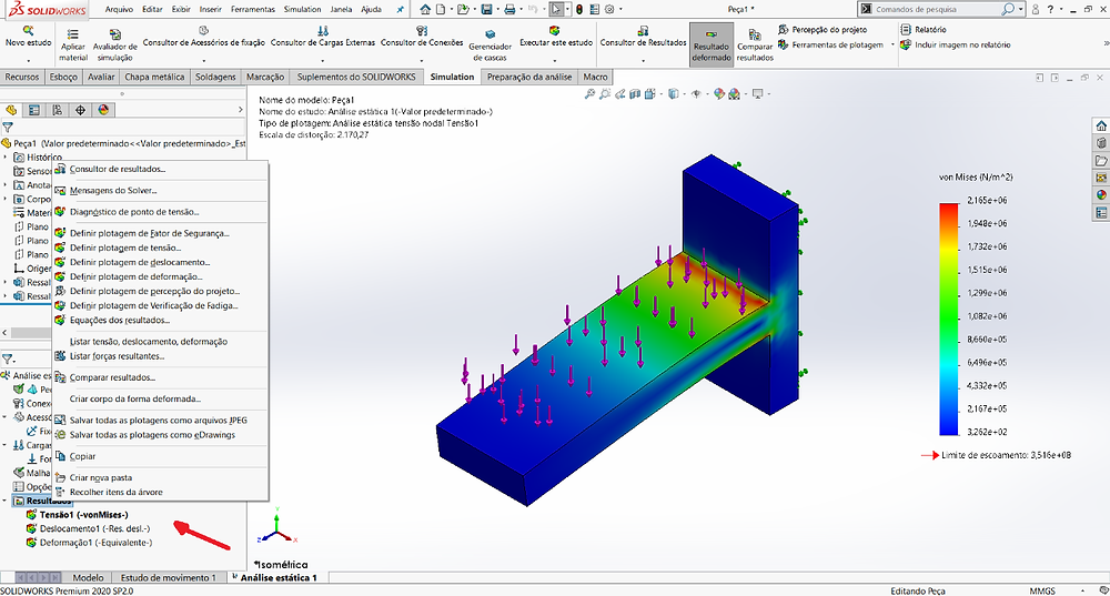 Visualização de resultados SOLIDWORKS Simulation