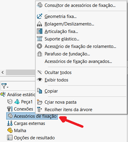 Condições de contorno SOLIDWORKS
