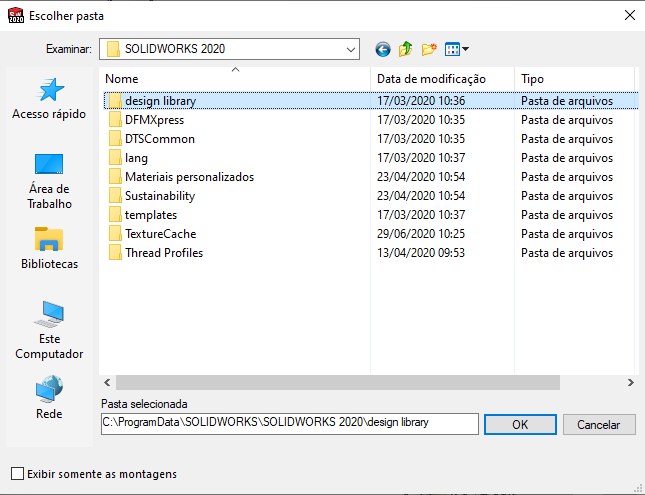 Biblioteca de projetos SOLIDWORKS | Pasta Design Library