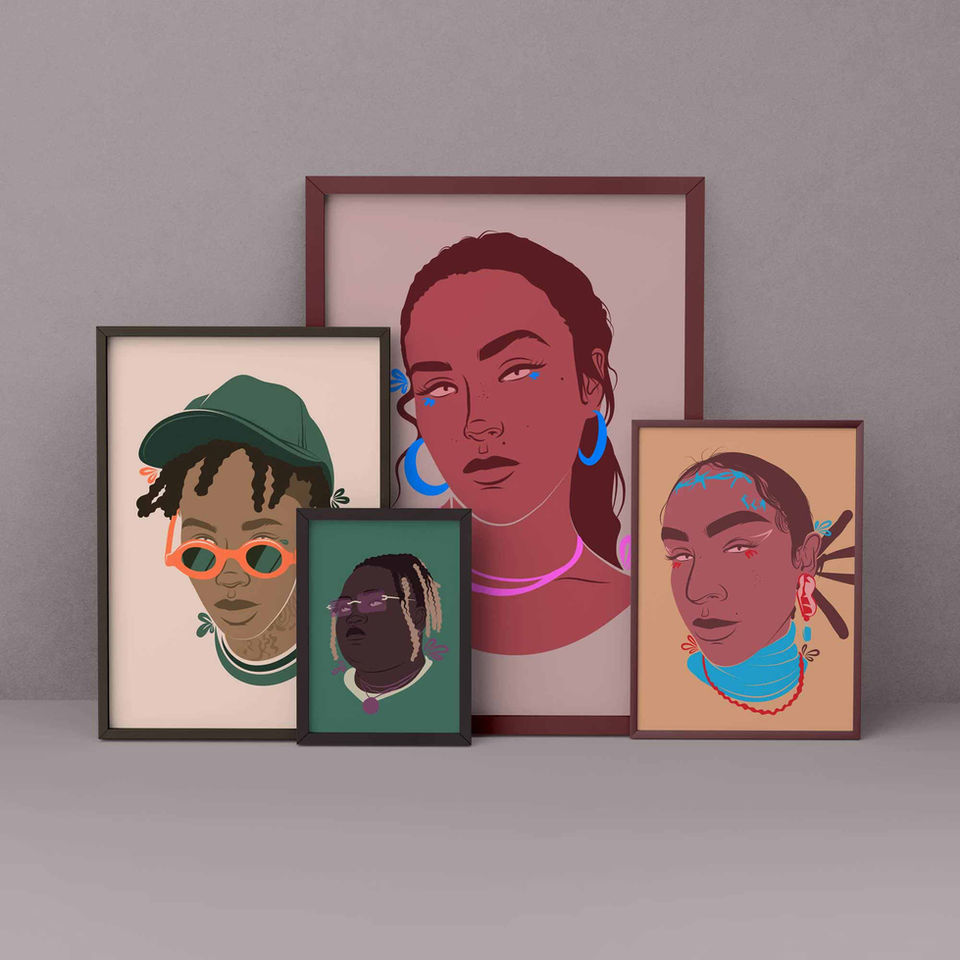 Gerahmte Portraitillustrationen