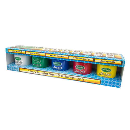 5 Pot Acrylic Paint Set (Primary Colours) Heritage