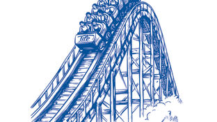 Group of people riding roller coaster of life