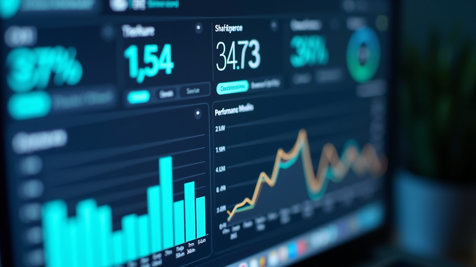 Close-up view of a computer screen displaying IT service management dashboard with performance metrics