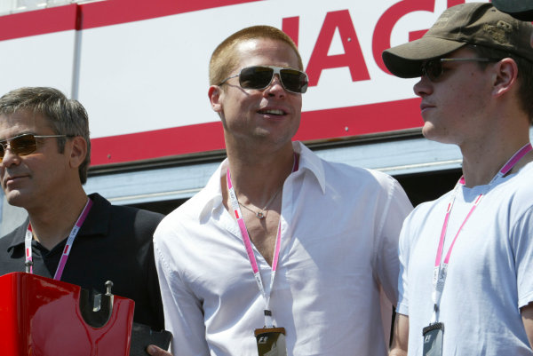 2004 Monaco Grand Prix-Saturday Qualifying, Monaco. 22nd May 2004 George Clooney, Brad Pitt and Matt Damon are all guests of the Jaguar Racing team.