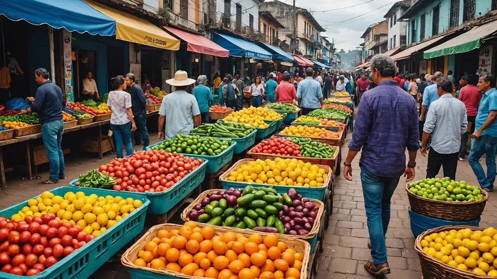 Eye-level view of colorful Colombian street market