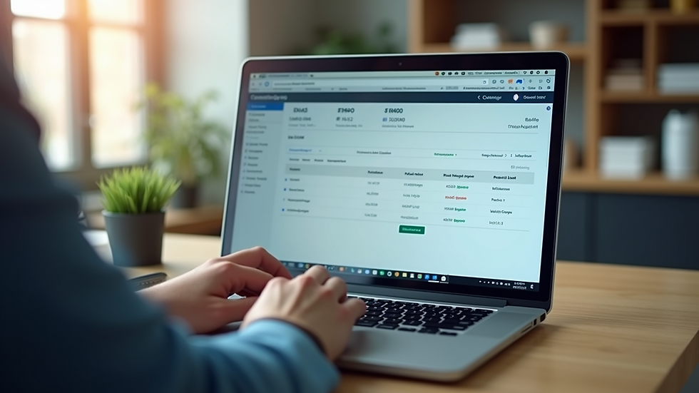 Eye-level view of a laptop screen showing payroll software interface
