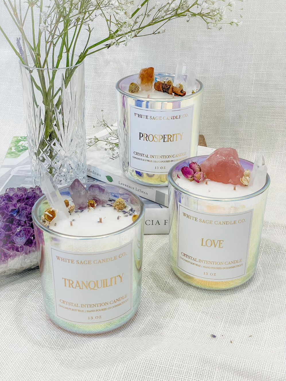 nontoxic, crystal candles White sage candle company