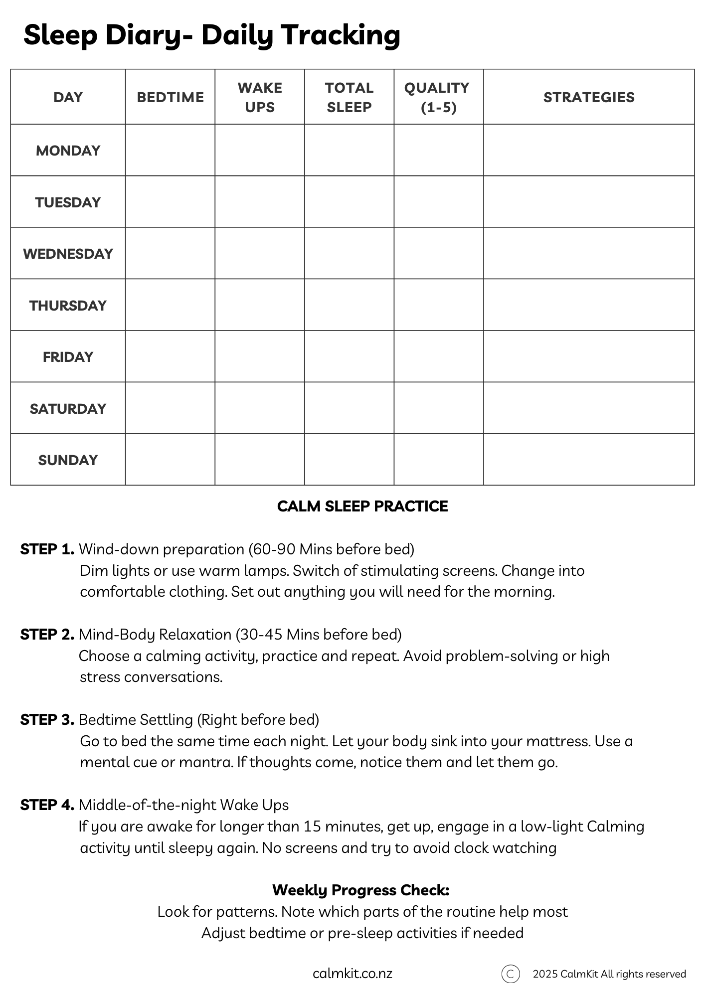 Daily Sleep Tracker Notepad (50 Sheets)