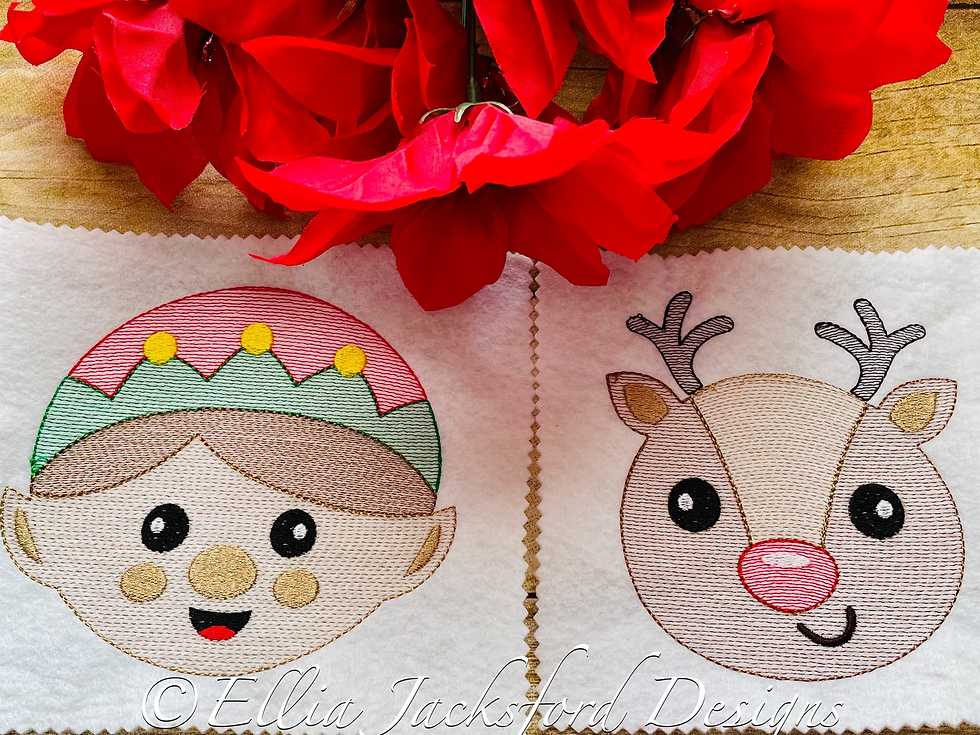 Thumbnail: Elf and Reindeer Sketch Embroidery Design Set 3 SIZES