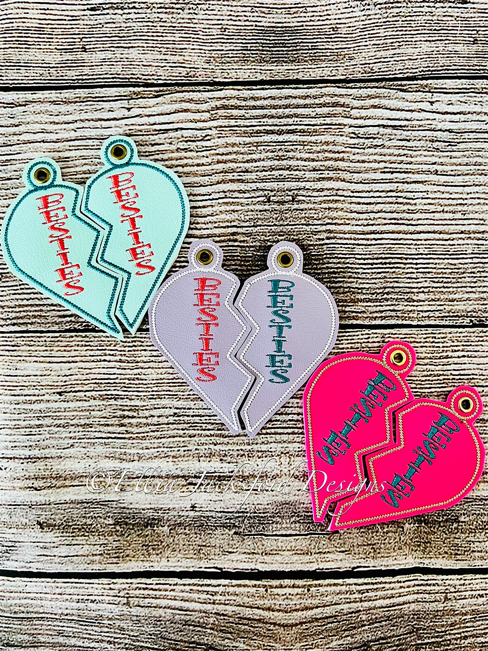 Thumbnail: Besties Split Heart Keyfob Embroidery Design