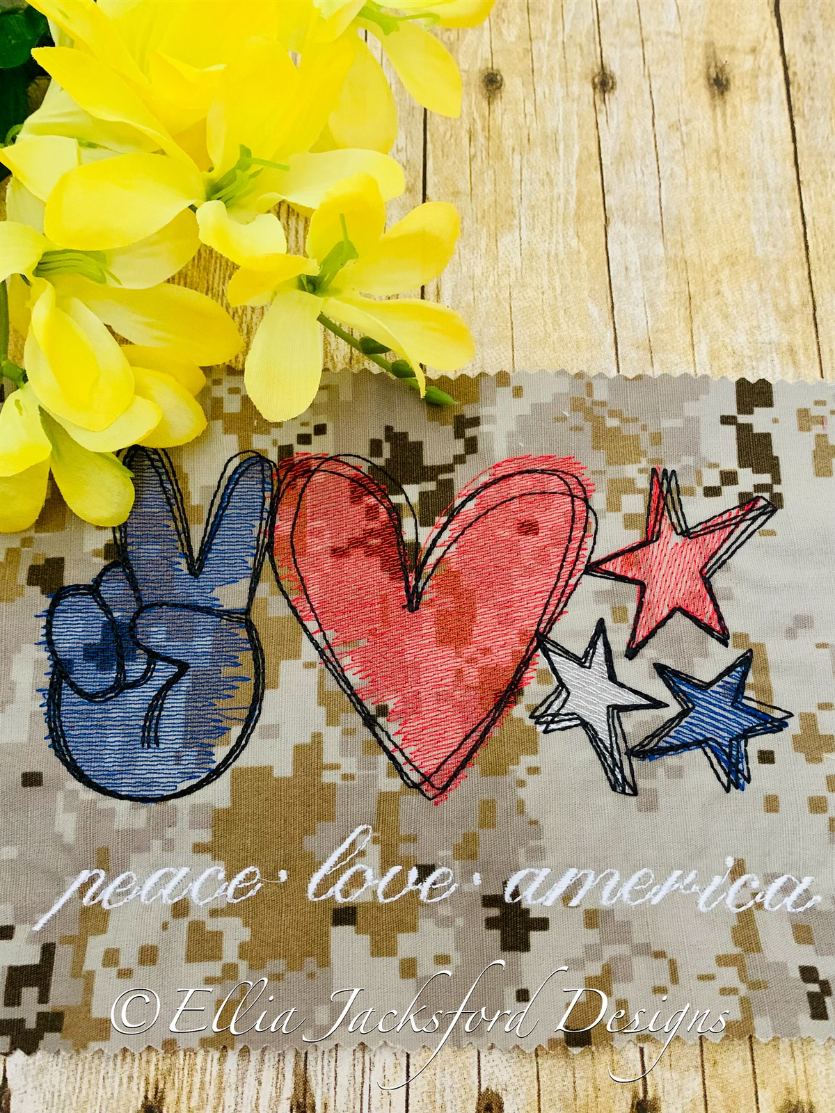 Peace Love America Sketch Embroidery Design 3 SIZES