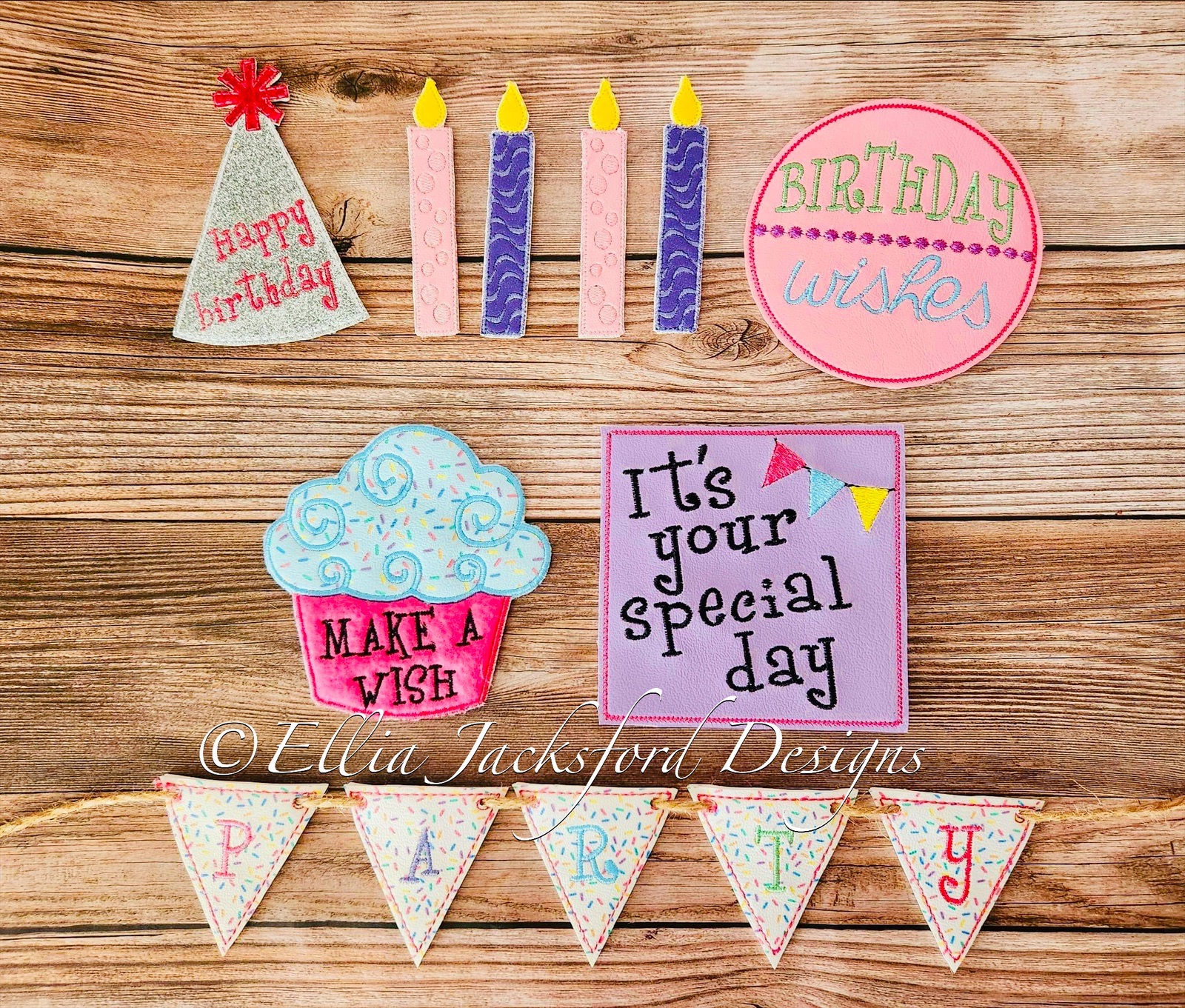 Birthday Party Tiered Tray Feltie Embroidery Design SET OF 10