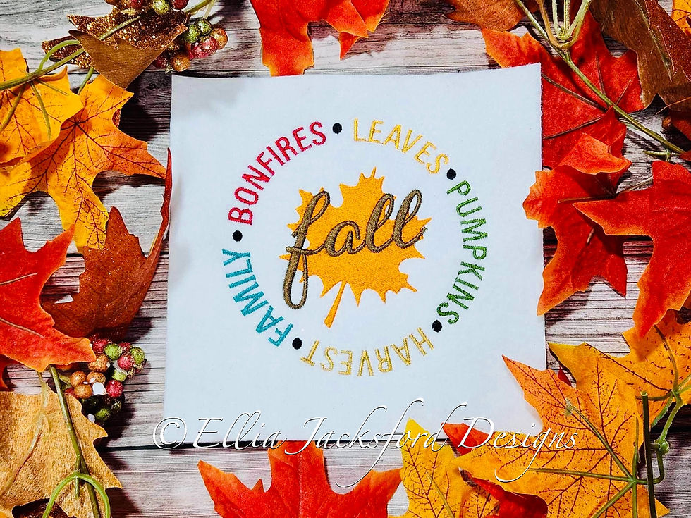 Thumbnail: Fall Leaf Circle Word Art Embroidery Design 4 SIZES