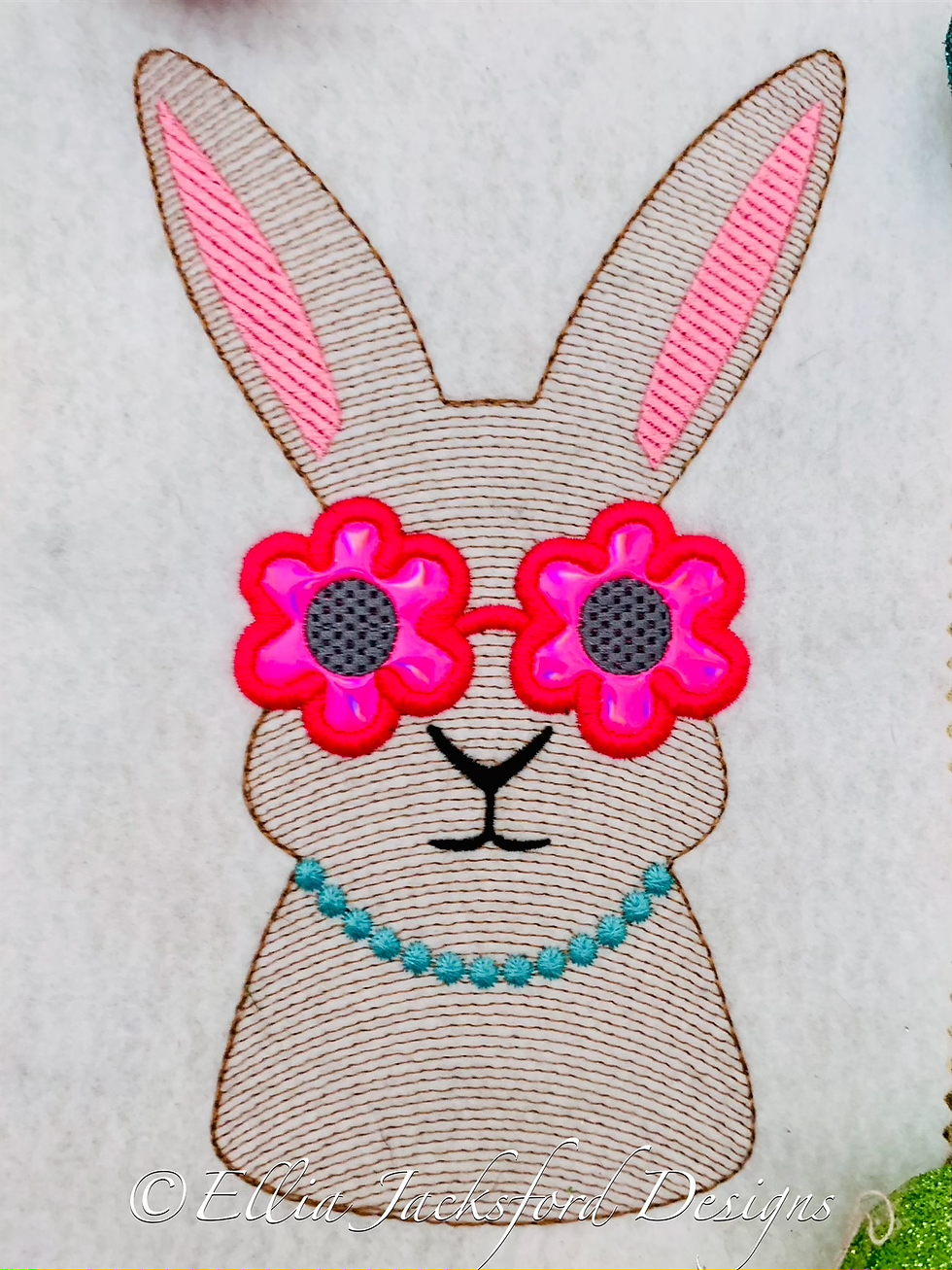 Thumbnail: Sunglass Bunny Sketch and Applique Embroidery Design