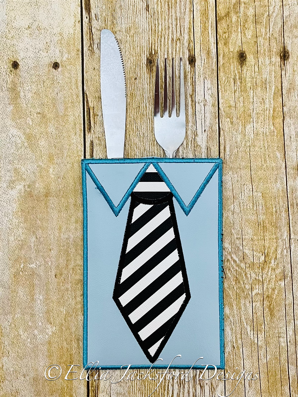 Thumbnail: ITH Men's Shirt and Tie Silverware Holder Embroidery Design