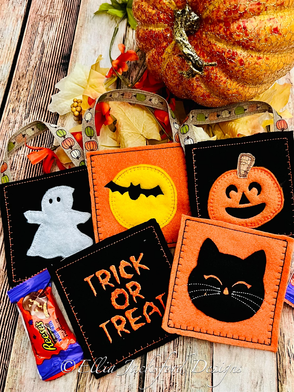 Thumbnail: ITH Halloween Treat Bag Embroidery Design SET OF 5