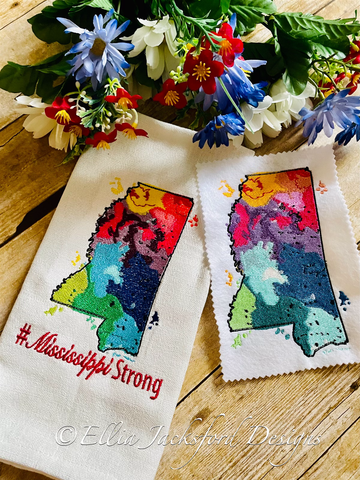 Watercolor Mississippi Embroidery Design SET OF 2 DESIGNS