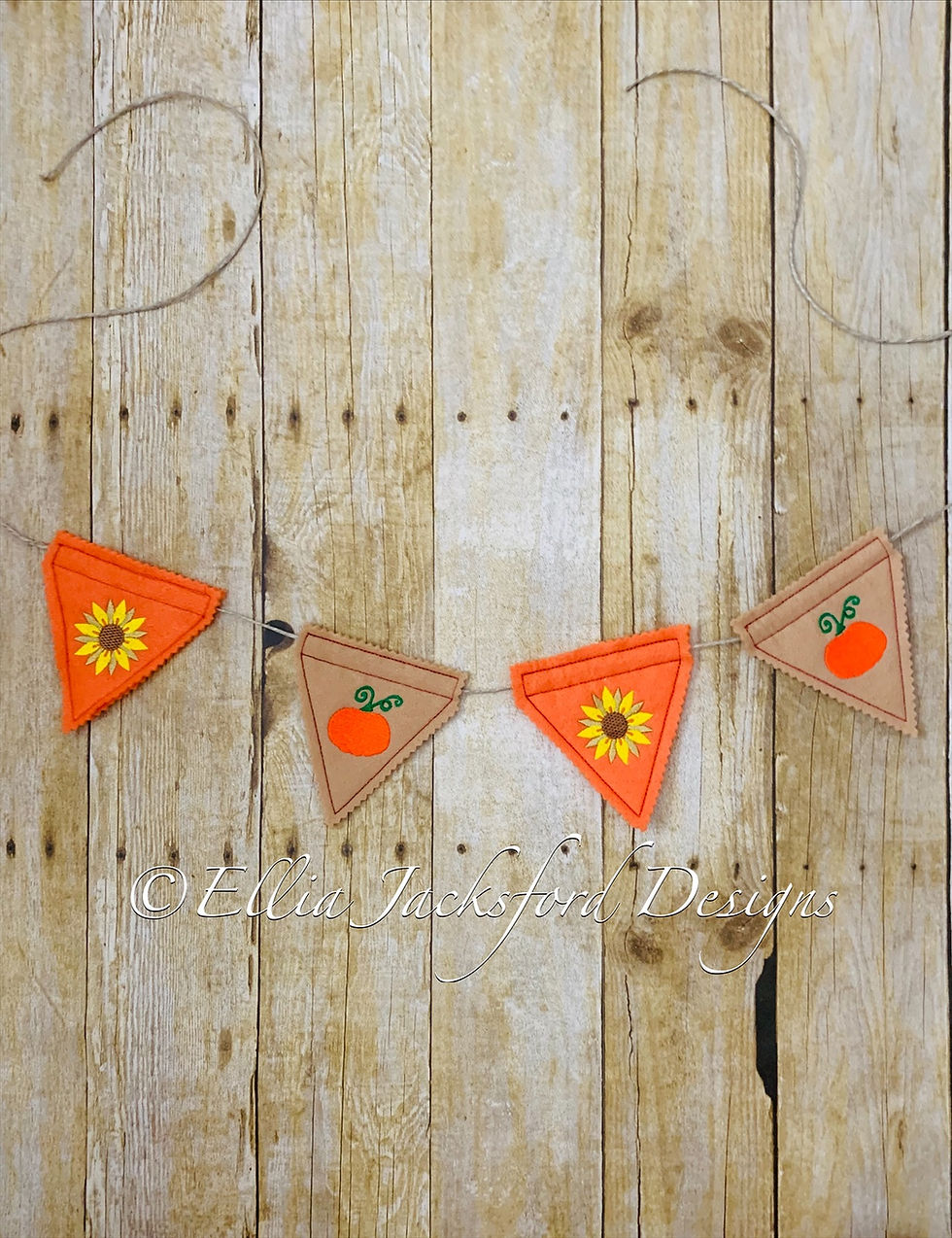 Thumbnail: ITH Pumpkin and Sunflower Banner Embroidery Design