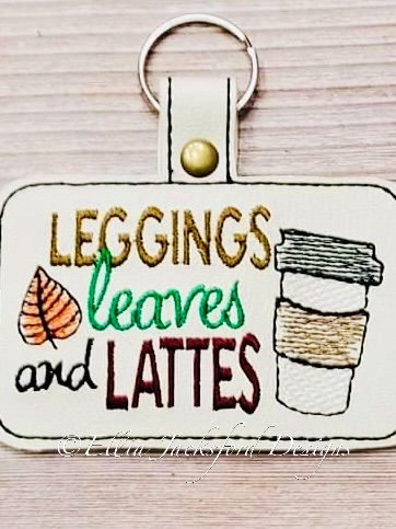 Thumbnail: Leggings, Leaves, and Lattes Keyfob Embroidery Design 2 SIZES