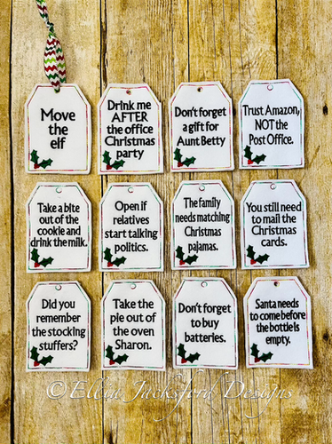12 Days of Christmas Alcohol Tags Embroidery Design | Ellia Jacksford