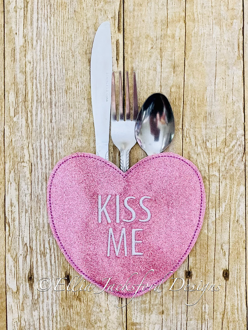 Thumbnail: ITH Candy Hearts Silverware Holder SET of 4 Embroidery Design